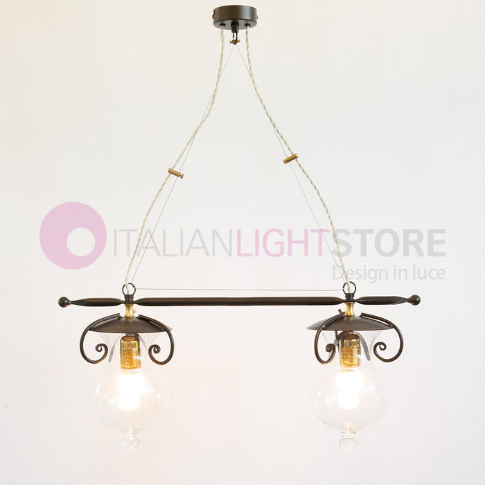 GOCCIA Lampadario Bilanciere 2 Luci in Ferro Battuto