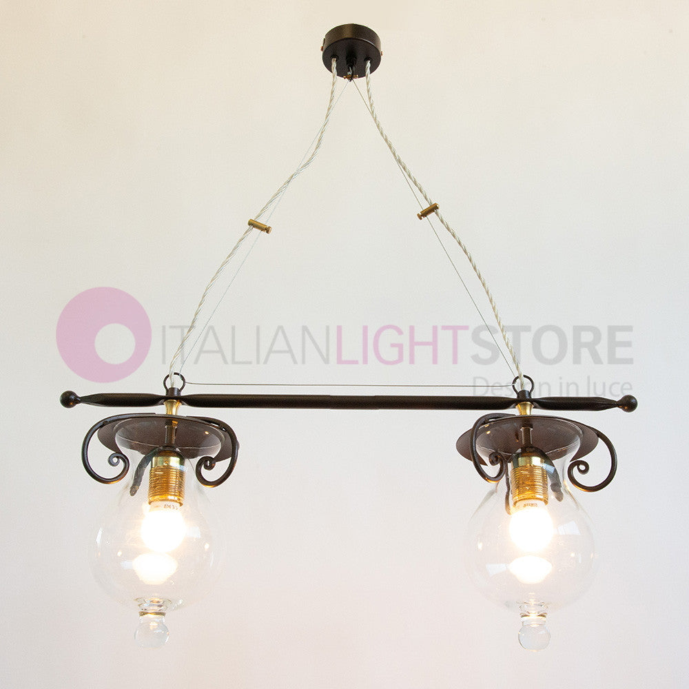 GOCCIA Lampadario Bilanciere 2 Luci in Ferro Battuto