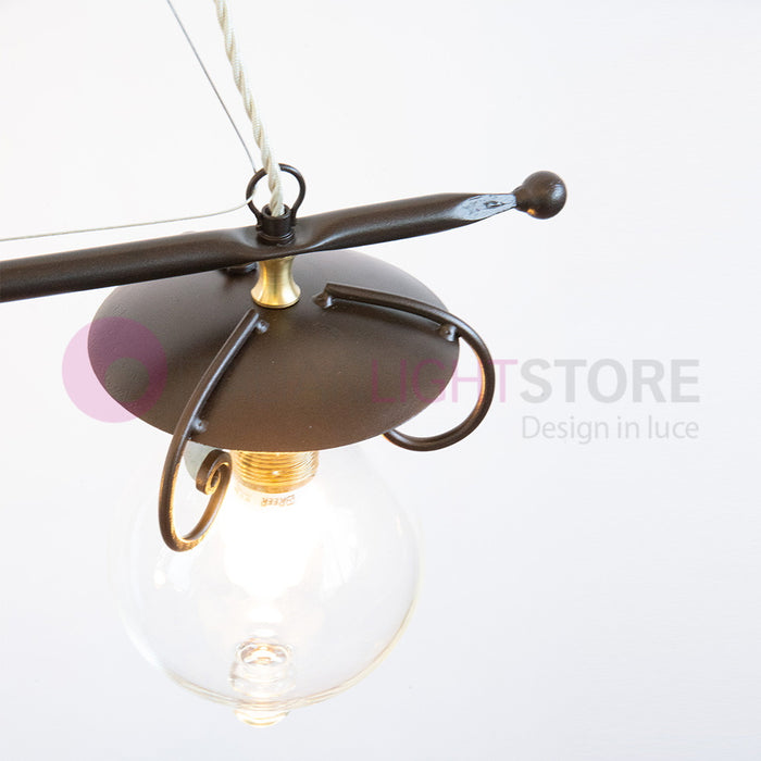 GOCCIA Lampadario Bilanciere 2 Luci in Ferro Battuto