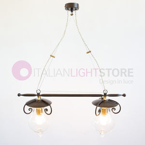 GOCCIA Lampadario Bilanciere 2 Luci in Ferro Battuto
