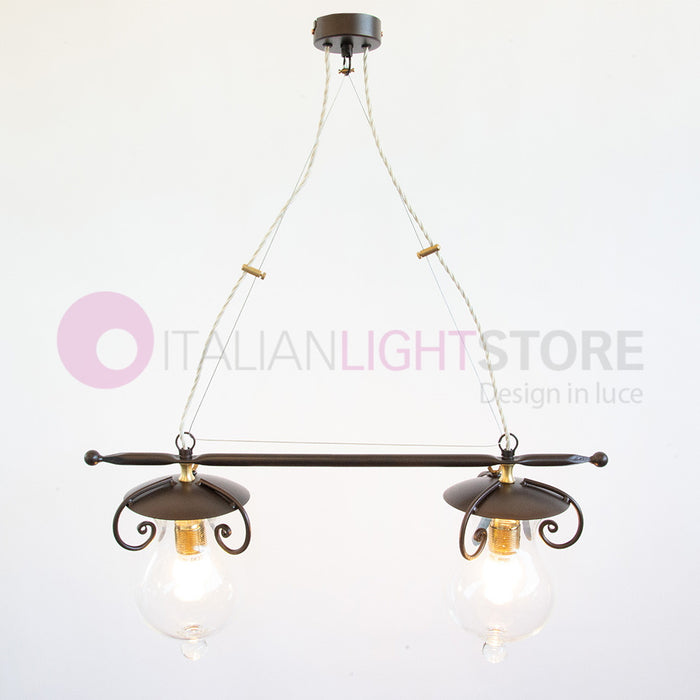 GOCCIA Lampadario Bilanciere 2 Luci in Ferro Battuto