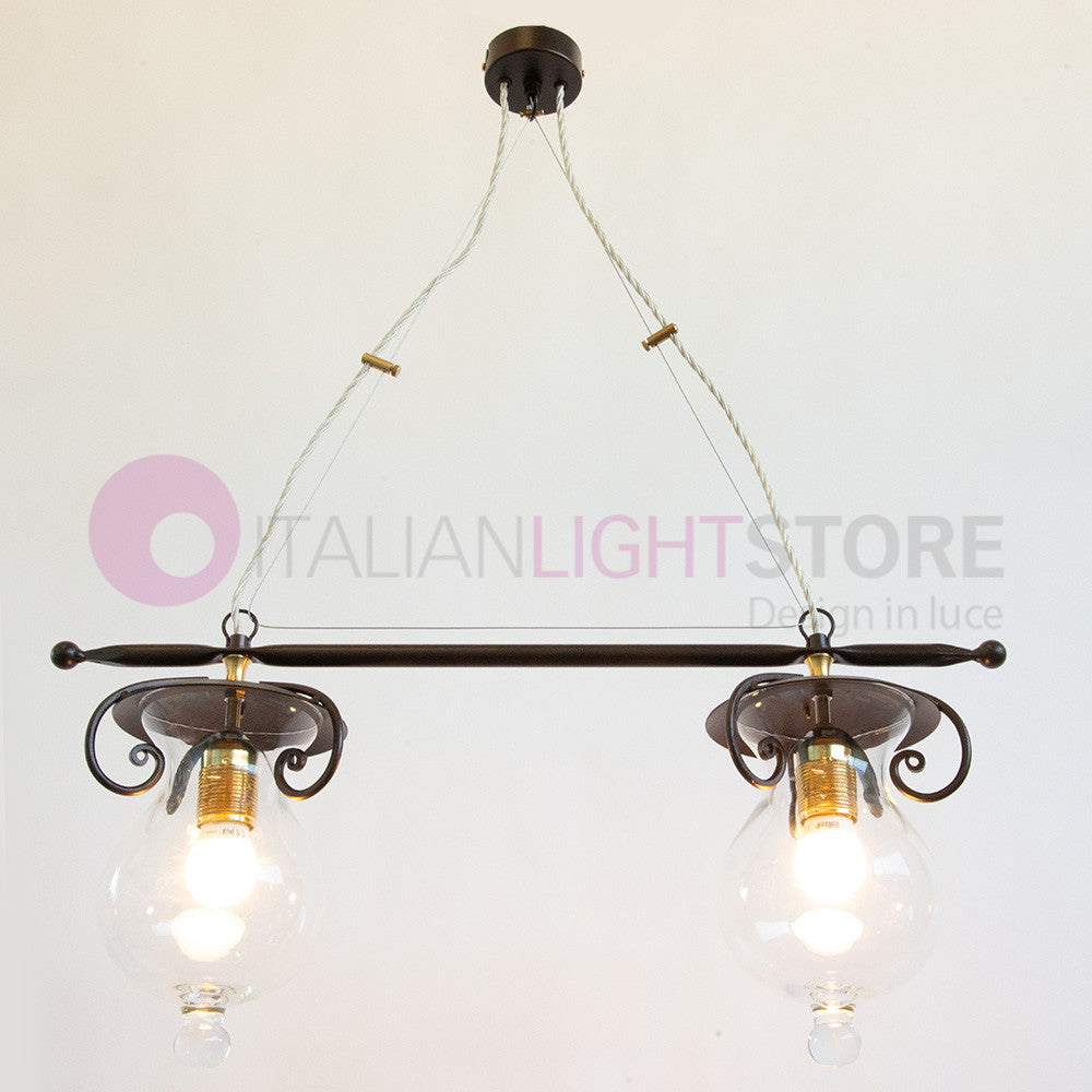 GOCCIA Lampadario Bilanciere 2 Luci in Ferro Battuto