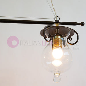 GOCCIA Lampadario Bilanciere 2 Luci in Ferro Battuto