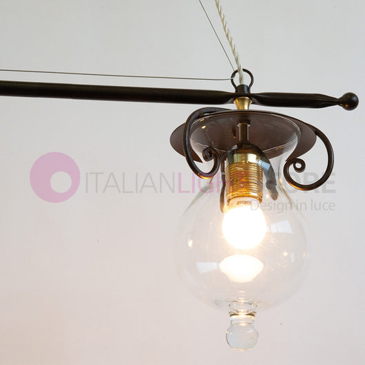 GOCCIA Lampadario Bilanciere 2 Luci in Ferro Battuto