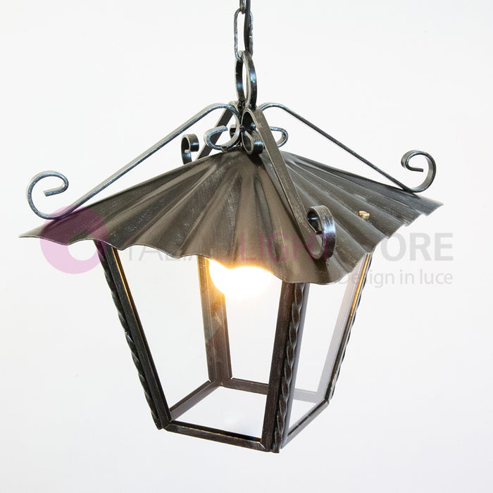 UMBRIA PICCOLA Lanterna Quadrata L.21 con Catena Ferro Battuto Design Rustico