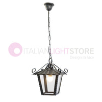 UMBRIA Lanterna Quadrata con Catena Ferro Battuto L.25 Design Rustico