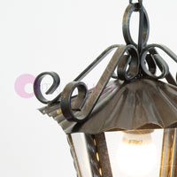 UMBRIA Lanterna Quadrata con Catena Ferro Battuto L.25 Design Rustico