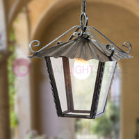 UMBRIA GRANDE Lanterna Quadrata L. 30 con Catena Ferro Battuto Design Rustico