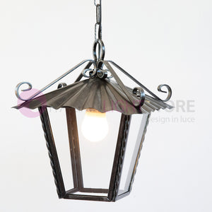 UMBRIA GRANDE Lanterna Quadrata L. 30 con Catena Ferro Battuto Design Rustico
