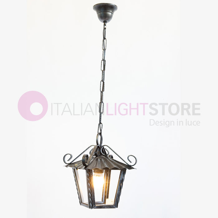 UMBRIA GRANDE Lanterna Quadrata L. 30 con Catena Ferro Battuto Design Rustico