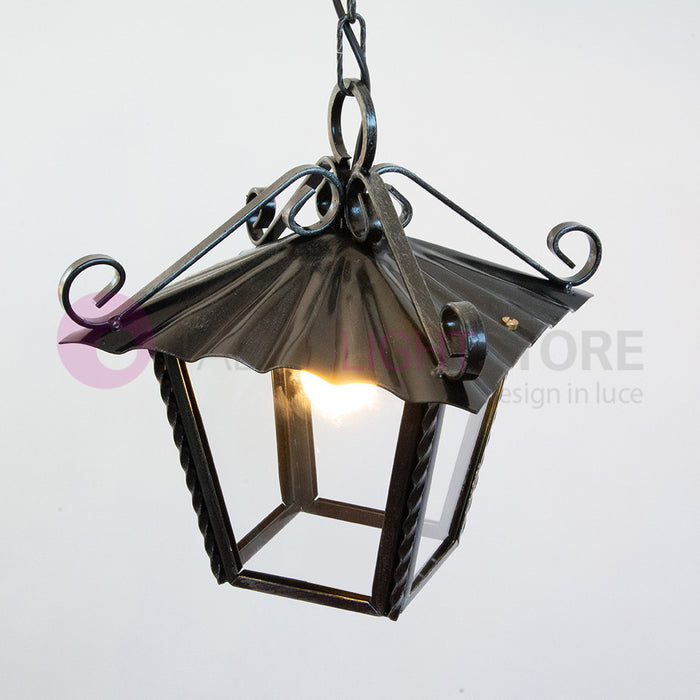 UMBRIA GRANDE Lanterna Quadrata L. 30 con Catena Ferro Battuto Design Rustico