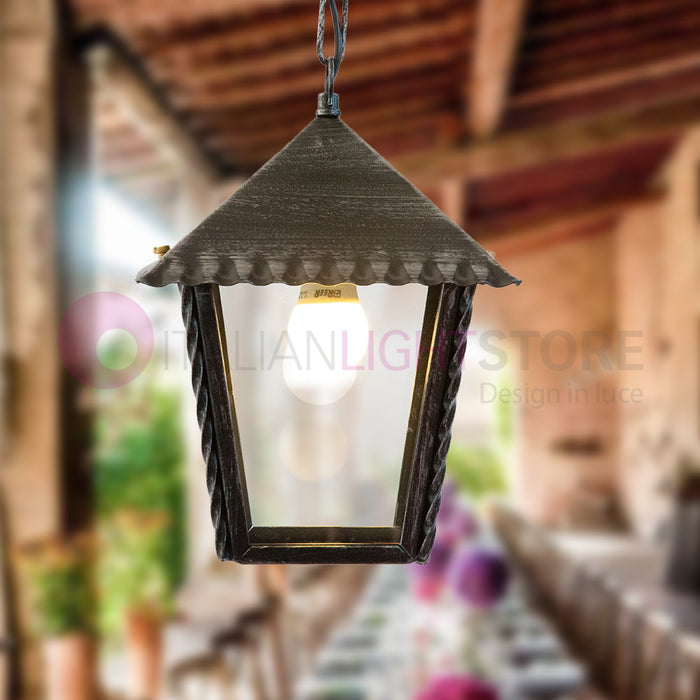 HEIDI Lanterna L. 21 con Catena in Ferro Battuto Design Rustico