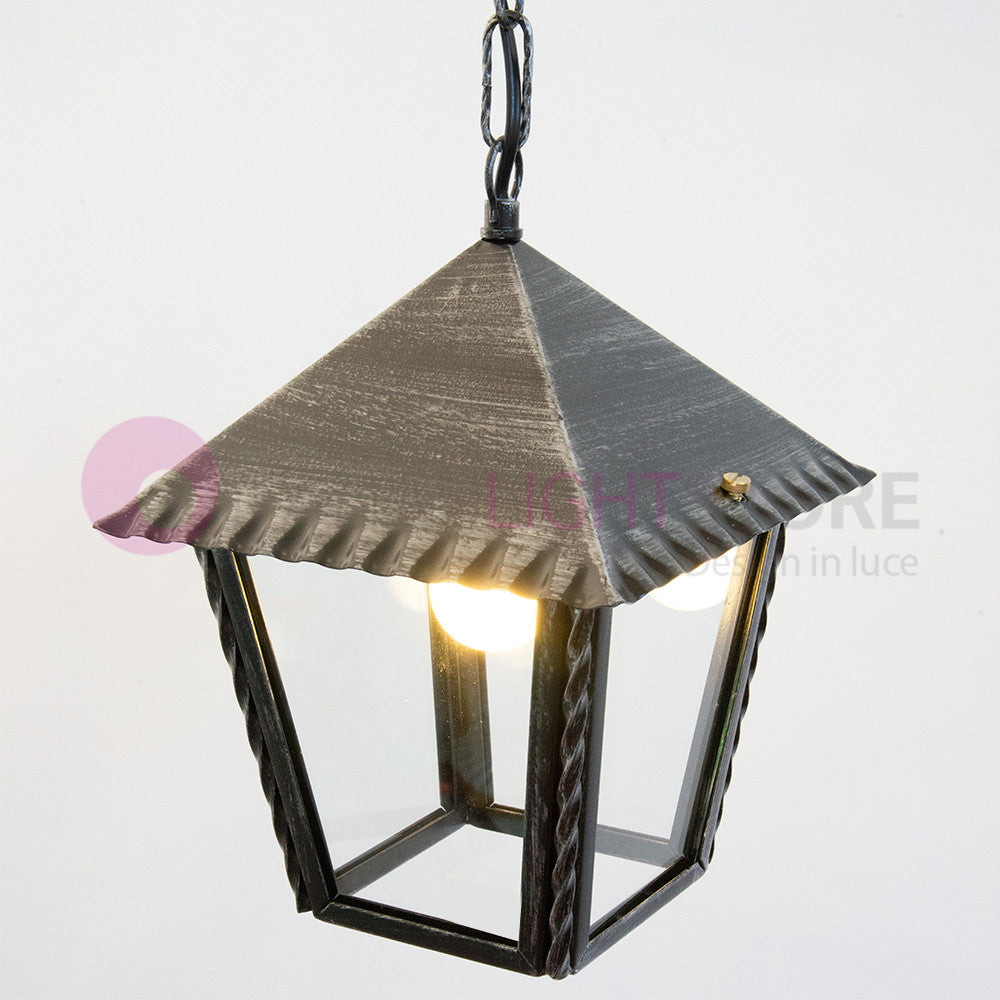 HEIDI Lanterna L. 21 con Catena in Ferro Battuto Design Rustico
