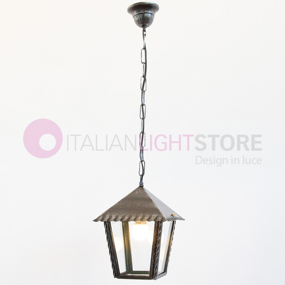 HEIDI Lanterna L. 21 con Catena in Ferro Battuto Design Rustico