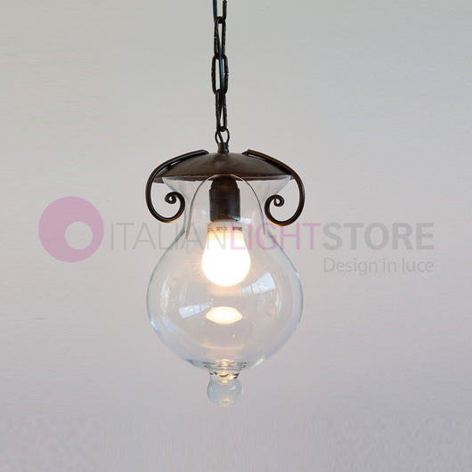 GOCCIA Lanterna con Catena in Ferro Battuto Vetro D.20