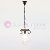 GOCCIA Lanterna con Catena in Ferro Battuto Vetro D.20