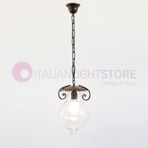 GOCCIA Lanterna con Catena in Ferro Battuto Vetro D.20