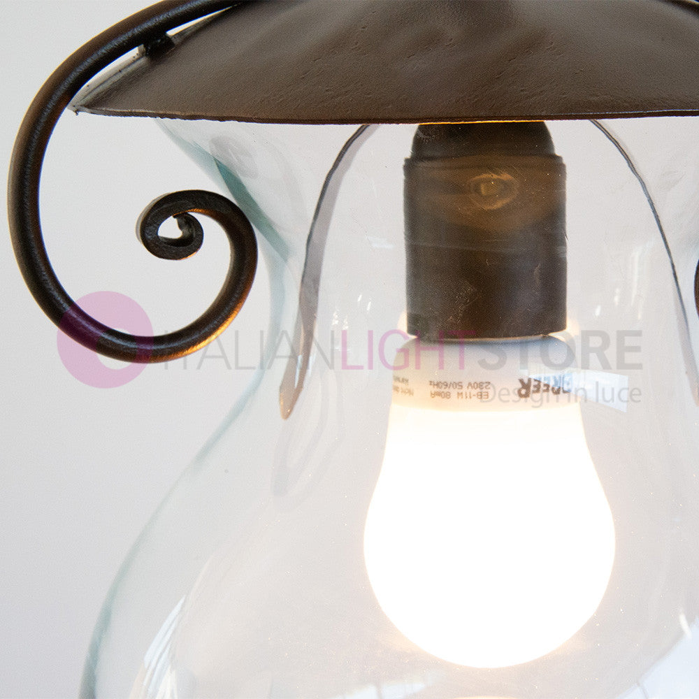 GOCCIA Lanterna con Catena in Ferro Battuto Vetro D.20