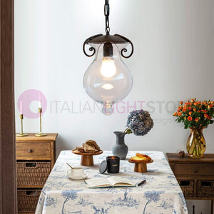 GOCCIA Sospensione con Catena in Ferro Battuto Vetro D.15