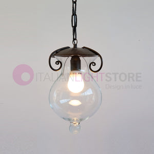 GOCCIA Sospensione con Catena in Ferro Battuto Vetro D.15