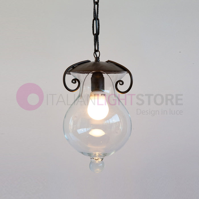 GOCCIA Sospensione con Catena in Ferro Battuto Vetro D.15