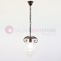 GOCCIA Sospensione con Catena in Ferro Battuto Vetro D.15