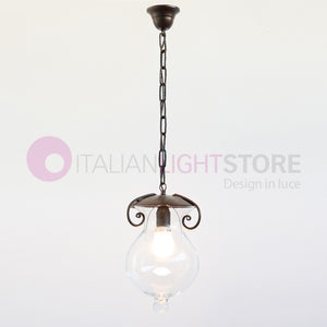 GOCCIA Sospensione con Catena in Ferro Battuto Vetro D.15