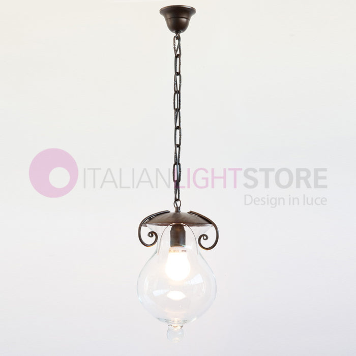 GOCCIA Sospensione con Catena in Ferro Battuto Vetro D.15