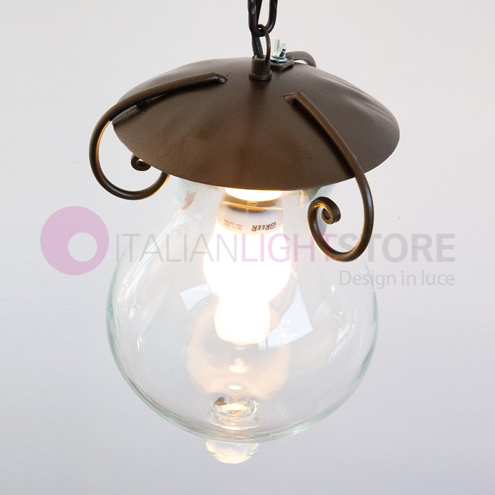 GOCCIA Sospensione con Catena in Ferro Battuto Vetro D.15