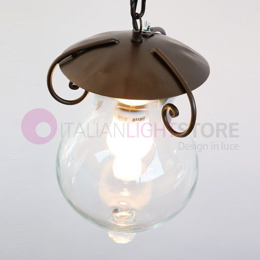 GOCCIA Sospensione con Catena in Ferro Battuto Vetro D.15