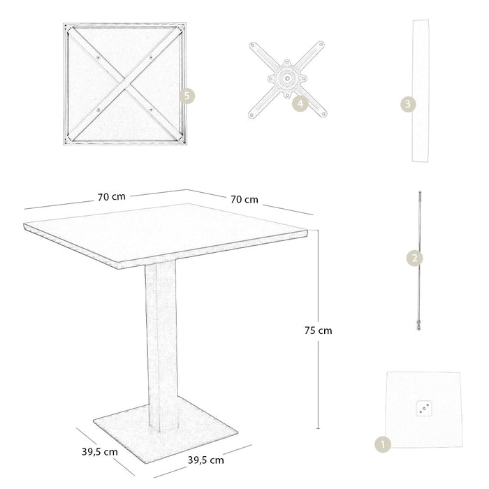 Tavolo da bar bianco panna cm 70 x cm 70 con piano in alluminio verniciato x 3