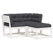 Set Divani Giardino 3 pz | Set Salotto da Giardino con Cuscini Bianco Legno Massello Pino