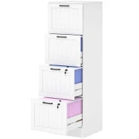 Mobile per ufficio in legno con 4 cassetti e serratura, barre di sospensione regolabili, 40 x 40 x 131 cm, Bianco