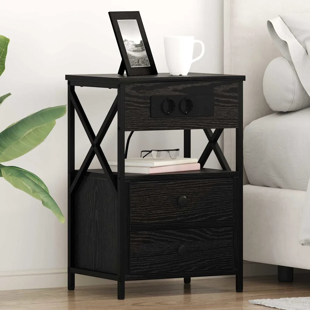 Set di 2 Comodini | Armadio da Notte | Mobiletto da notte con cassetto Rovere Nero 40 x 31 x 60 cm