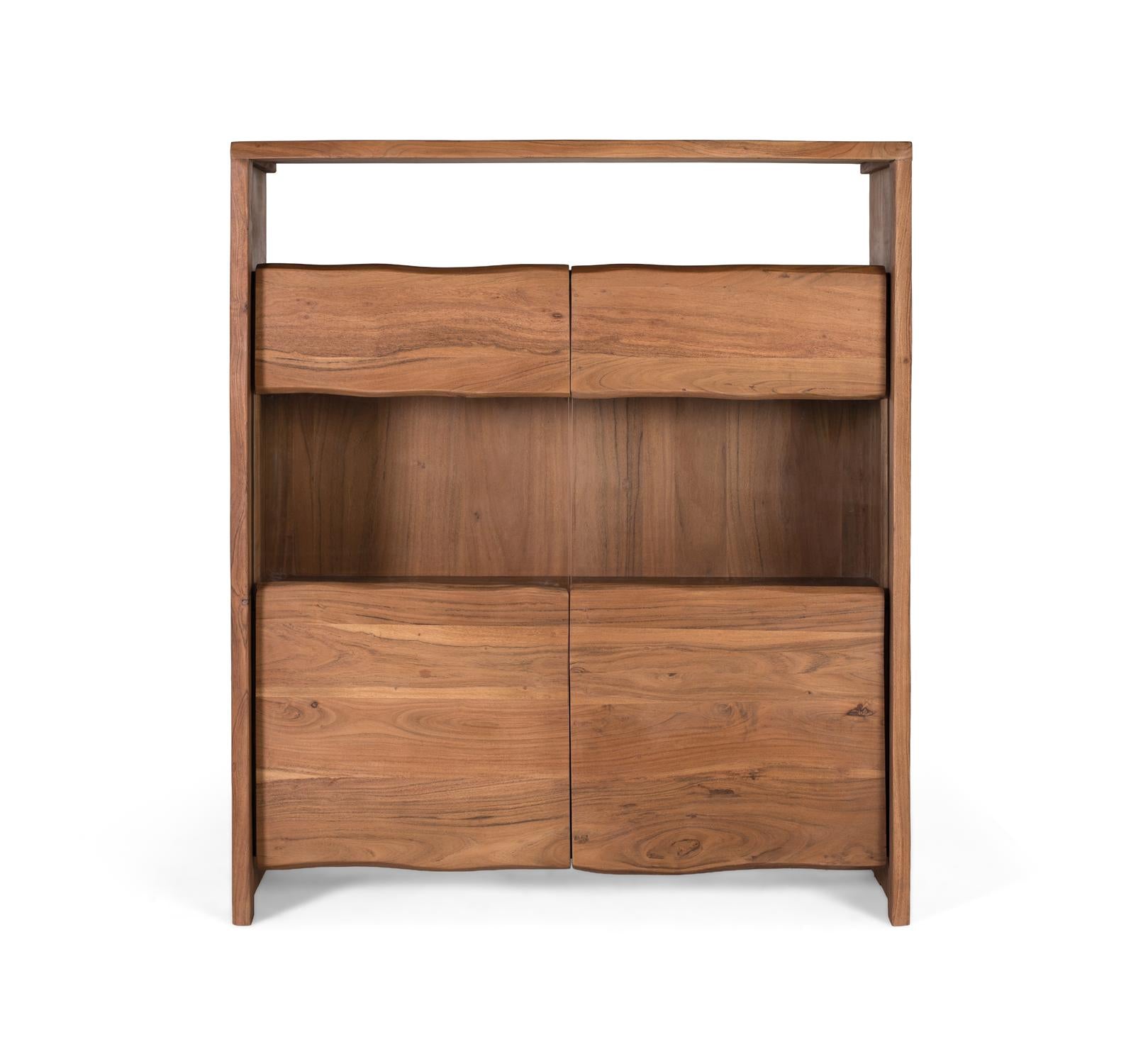 Credenza in legno massello di acacia design naturale e vetro