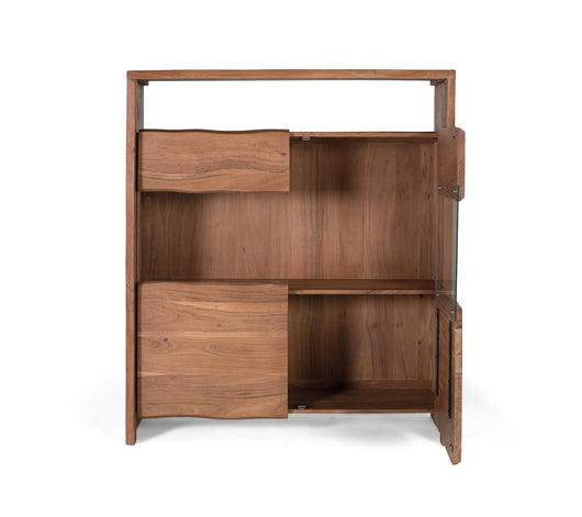 Credenza in legno massello di acacia design naturale e vetro