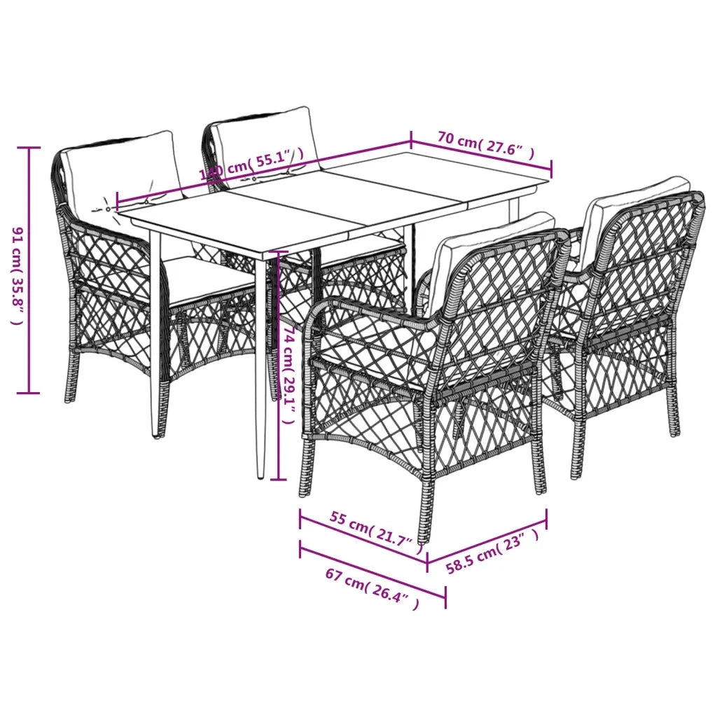 Set Pranzo da Giardino 5 pz con Cuscini Beige Misto Polyrattan