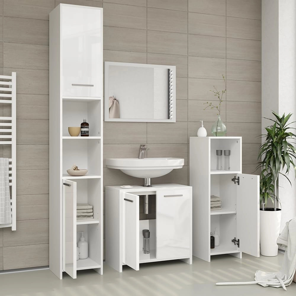 Specchio bagno Kiko, Bianco lucido/bianco, 45 x 60 cm, per montaggio a parete, abbinabile ai mobili da bagno Kiko