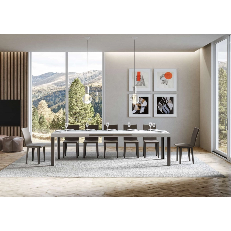 Tavolo allungabile 90x180/284 cm Linea telaio Antracite - Bianco Frassino