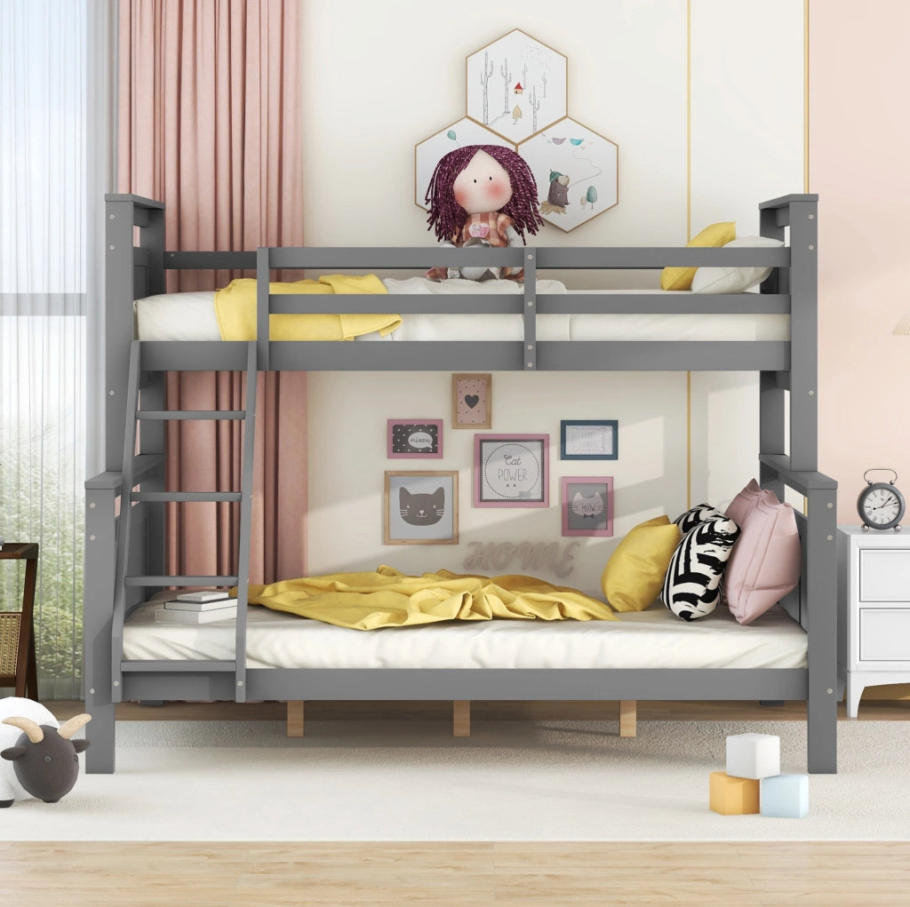 Letto a castello 90x200 cm e 140x200 cm convertibile in 2 letti separati in legno grigio
