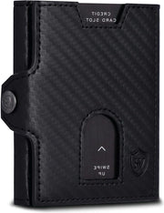 Portafoglio sottile con contenitore per monete e protezione RFID fino a 12 carte - portacarte in pelle per uomini e donne - nero-carbonio - MINI PORTAFOGLIO MONETARIO MODERNO