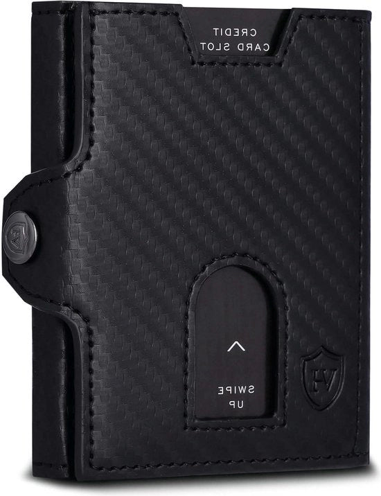 Portafoglio sottile con contenitore per monete e protezione RFID fino a 12 carte - portacarte in pelle per uomini e donne - nero-carbonio - MINI PORTAFOGLIO MONETARIO MODERNO