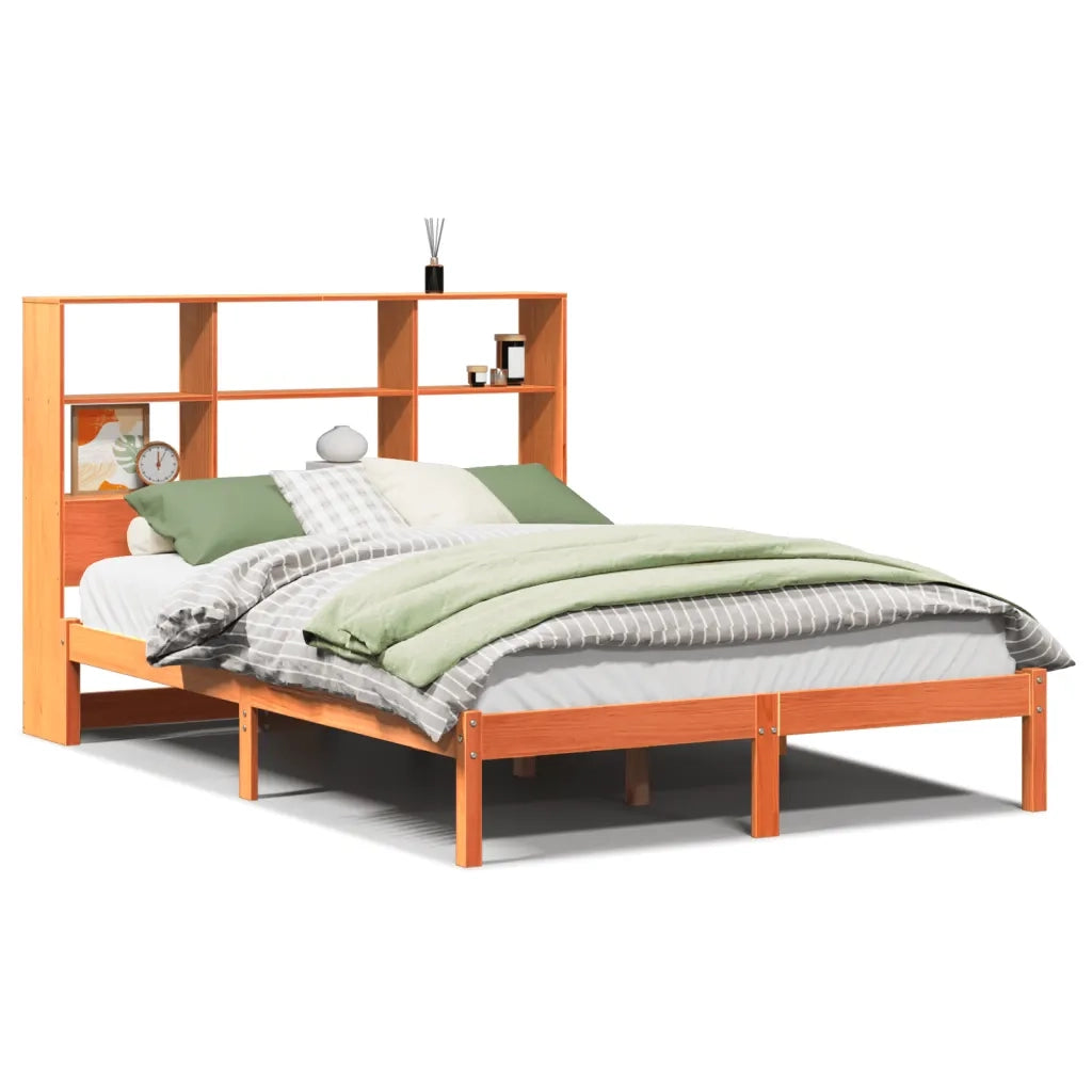 Letto Libreria senza Materasso Marrone Cera 140x200 cm in Pino