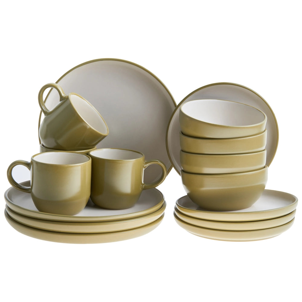 Servizio da tavola 16 pezzi in gres beige e blu elegante per cucina e sala da pranzo con finitura smaltata colorata per 4 persone