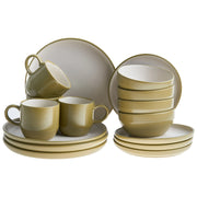 Servizio da tavola 16 pezzi in gres beige e blu elegante per cucina e sala da pranzo con finitura smaltata colorata per 4 persone