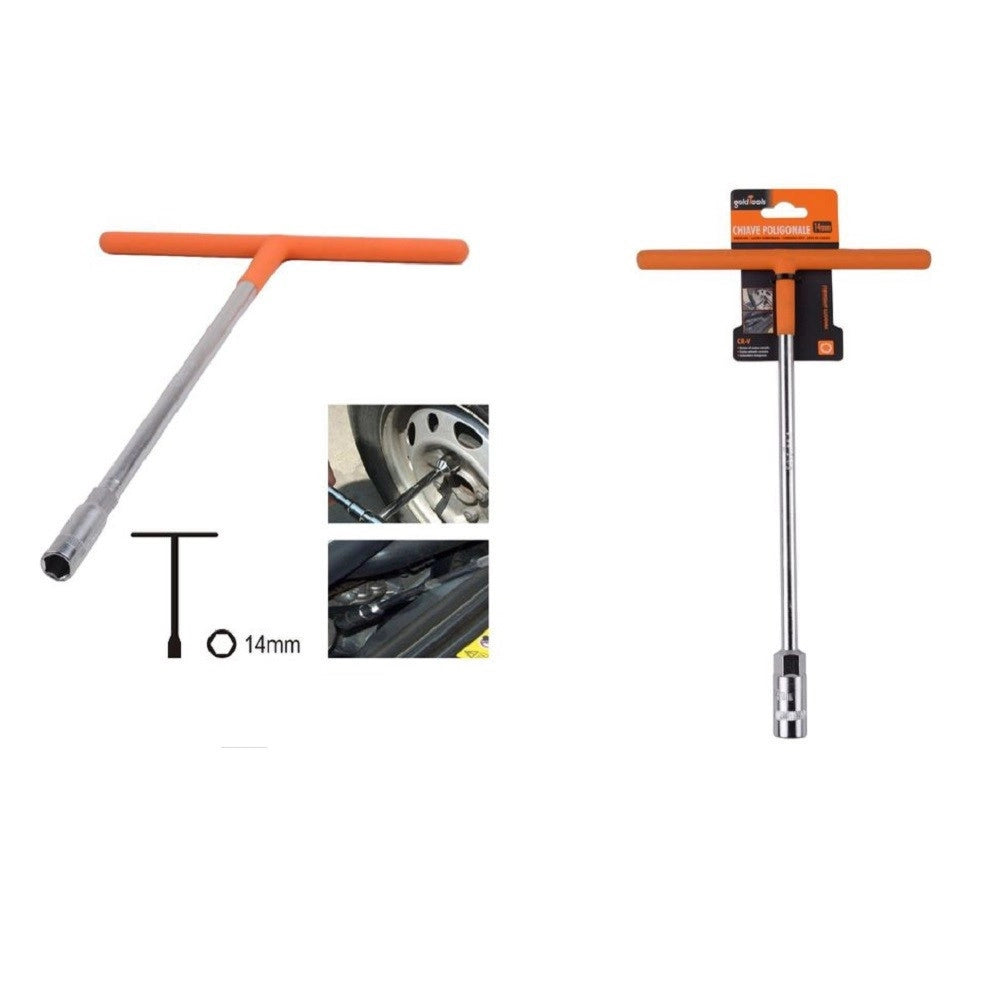 Trade Shop - Chiave Poligonale Impugnatura Tipo A T Da 14 Mm Con Bussola Esagonale Cr-v 91610 -