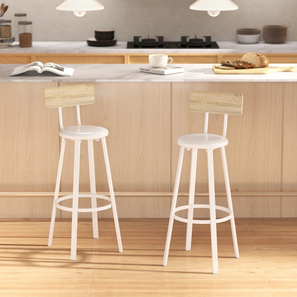 Sgabello da Cucina con Schienale ¨C zephmum ¨C Naturale e Bianco 75,5 cm