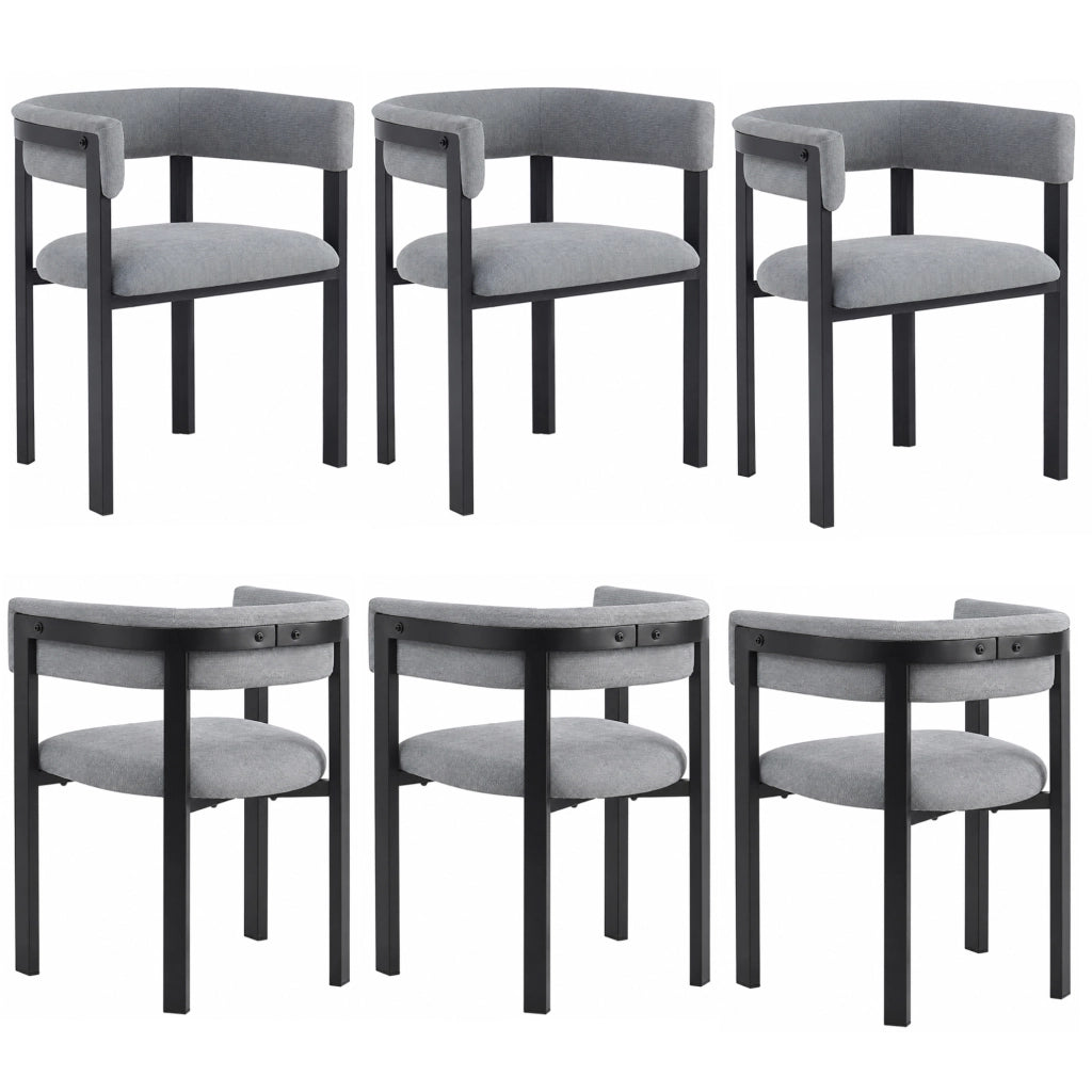 Set di 2 sedie da pranzo moderne in chenille grigio con schienale curvo e struttura in metallo