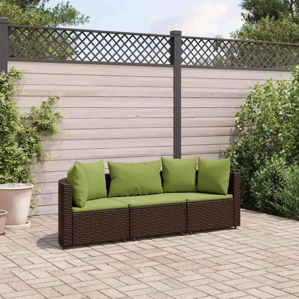 vidaXL Set Divano da Giardino 3 pz con Cuscini Marrone in Polyrattan