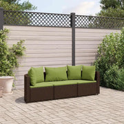 vidaXL Set Divano da Giardino 3 pz con Cuscini Marrone in Polyrattan